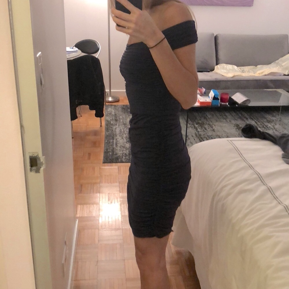 BCBG Navy Off The Shoulder Dress Size XS - Picture 2 of 5